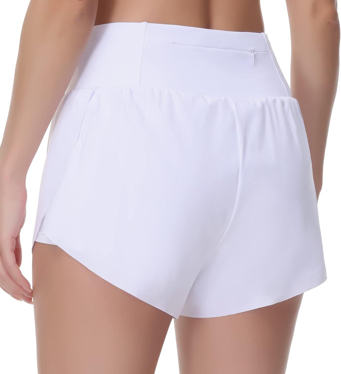 imageTHE GYM PEOPLE Womens Quick Dry Running Shorts Mesh Liner High Waisted Tennis Workout Shorts Zipper PocketsWhite