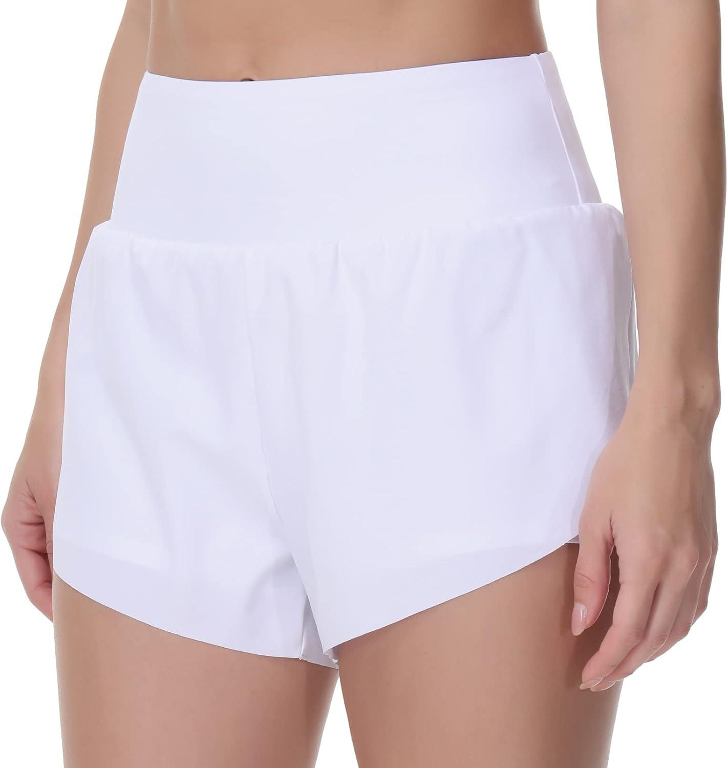 imageTHE GYM PEOPLE Womens Quick Dry Running Shorts Mesh Liner High Waisted Tennis Workout Shorts Zipper PocketsWhite