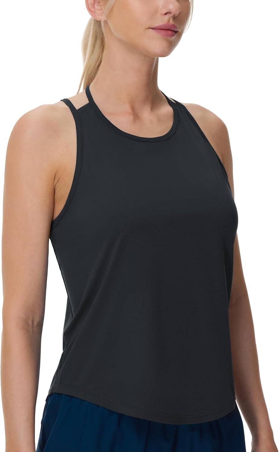 imageTHE GYM PEOPLE Womens Racerback Workout Tank Tops Lightweight Stretchy Sleeveless Running Athletic Yoga Tee ShirtsBlack