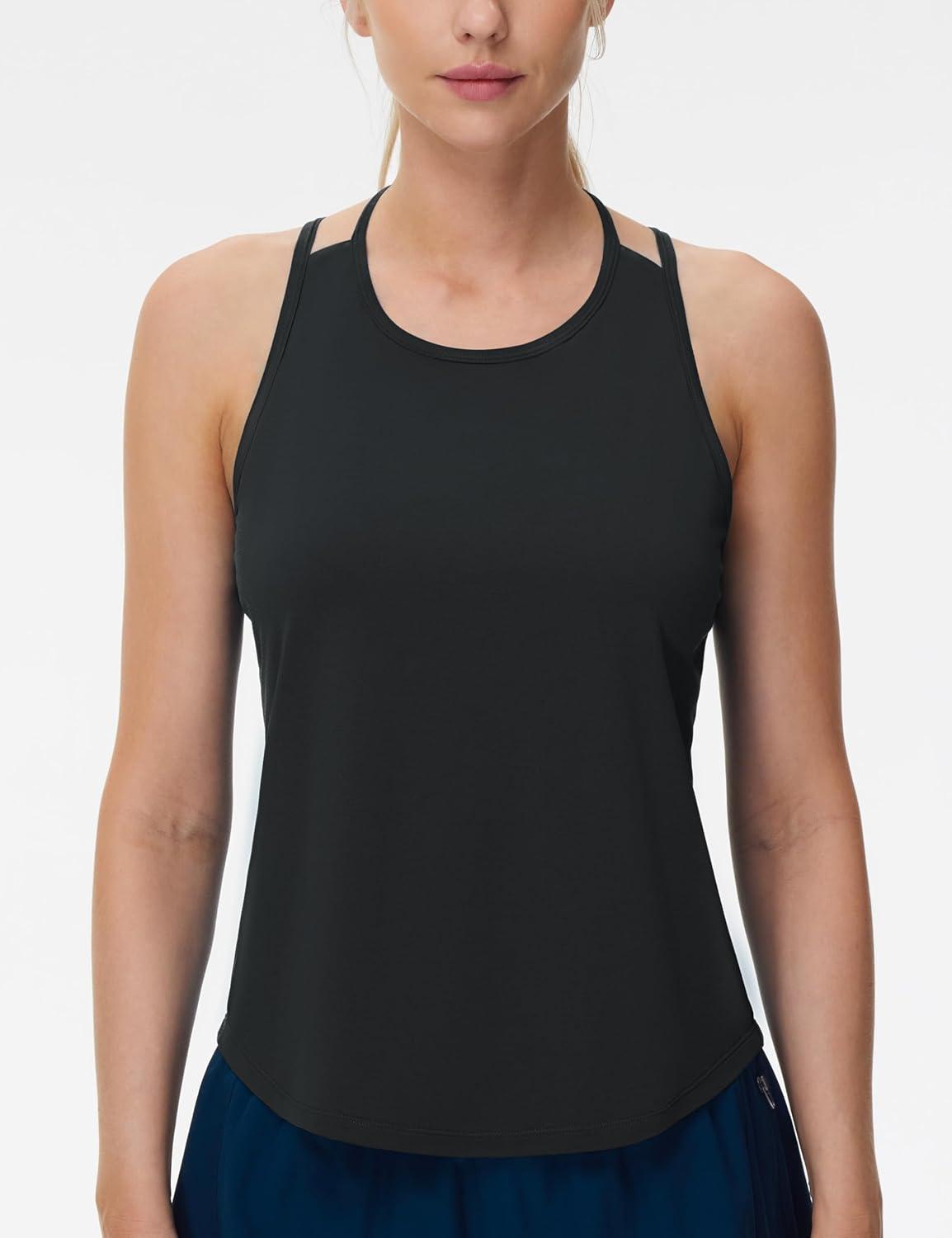 imageTHE GYM PEOPLE Womens Racerback Workout Tank Tops Lightweight Stretchy Sleeveless Running Athletic Yoga Tee ShirtsBlack