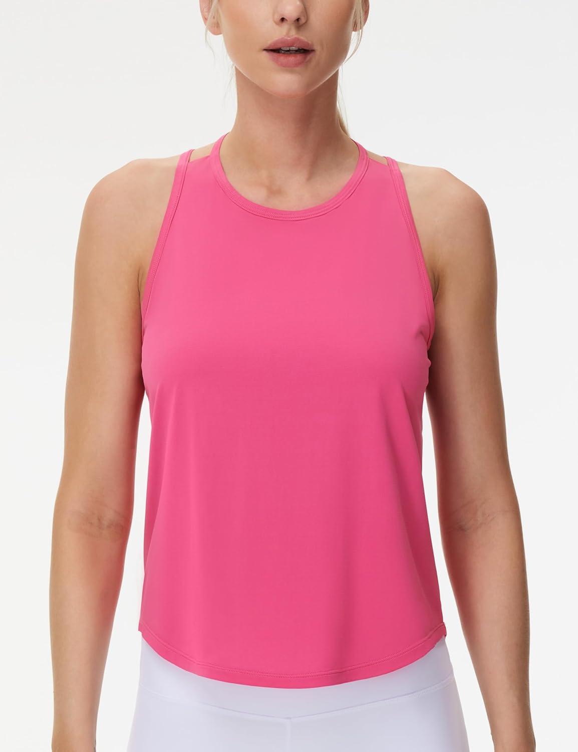 imageTHE GYM PEOPLE Womens Racerback Workout Tank Tops Lightweight Stretchy Sleeveless Running Athletic Yoga Tee ShirtsBright Pink