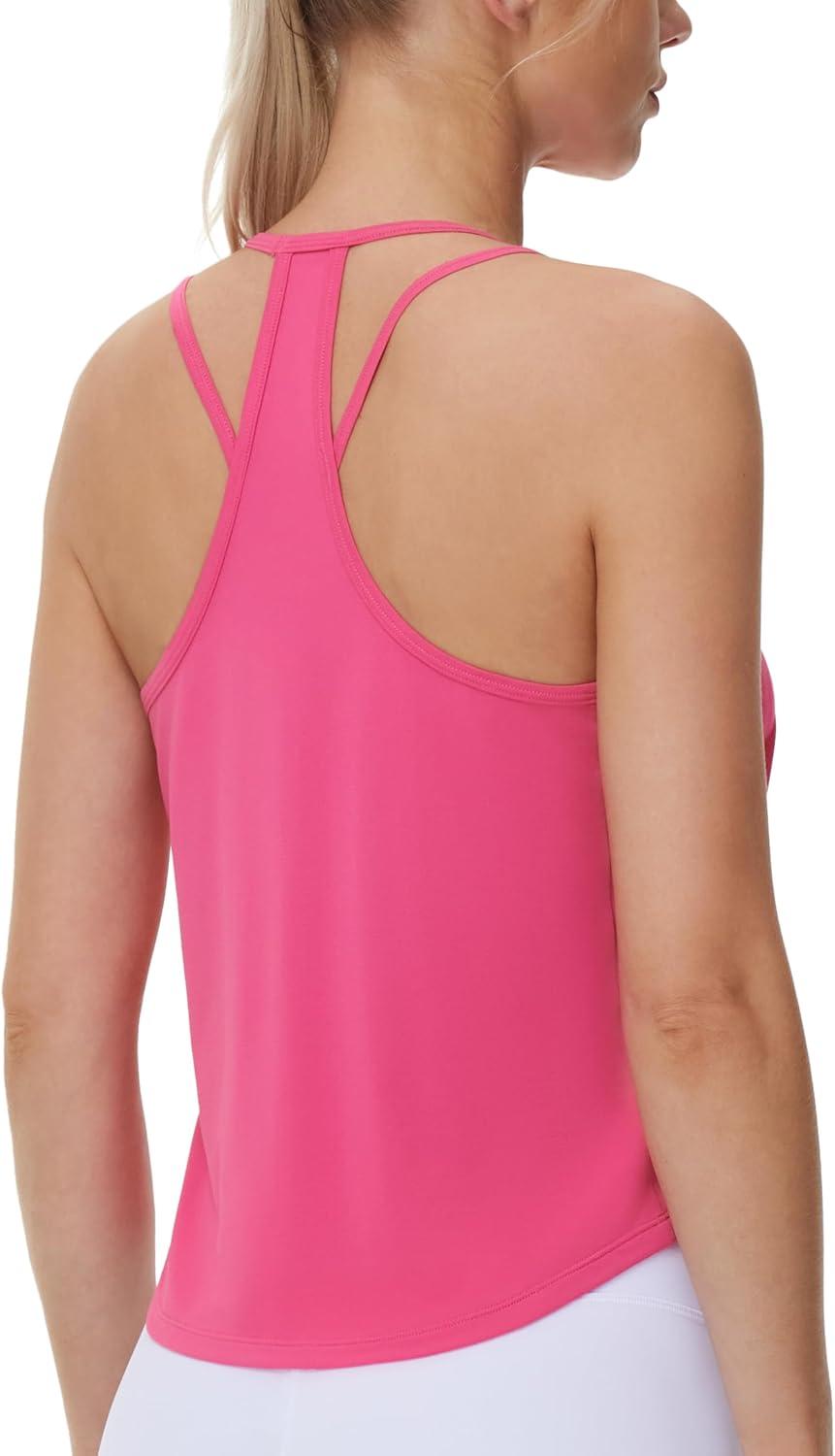 imageTHE GYM PEOPLE Womens Racerback Workout Tank Tops Lightweight Stretchy Sleeveless Running Athletic Yoga Tee ShirtsBright Pink