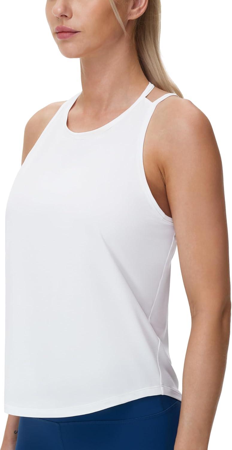 imageTHE GYM PEOPLE Womens Racerback Workout Tank Tops Lightweight Stretchy Sleeveless Running Athletic Yoga Tee ShirtsWhite