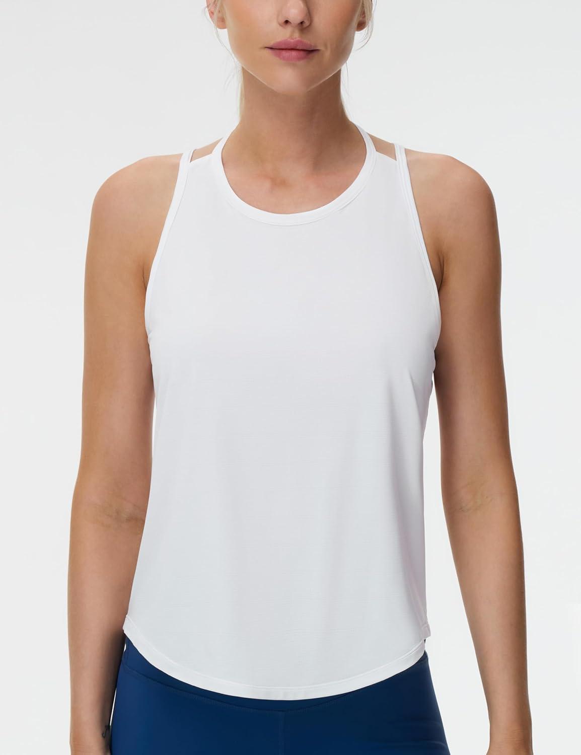 imageTHE GYM PEOPLE Womens Racerback Workout Tank Tops Lightweight Stretchy Sleeveless Running Athletic Yoga Tee ShirtsWhite