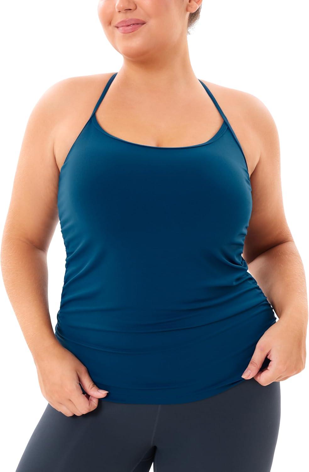 imageTHE GYM PEOPLE Womens Racerback Workout Tank Tops Sleeveless Yoga Athletic Shirts with Built in BraDark Blue Green