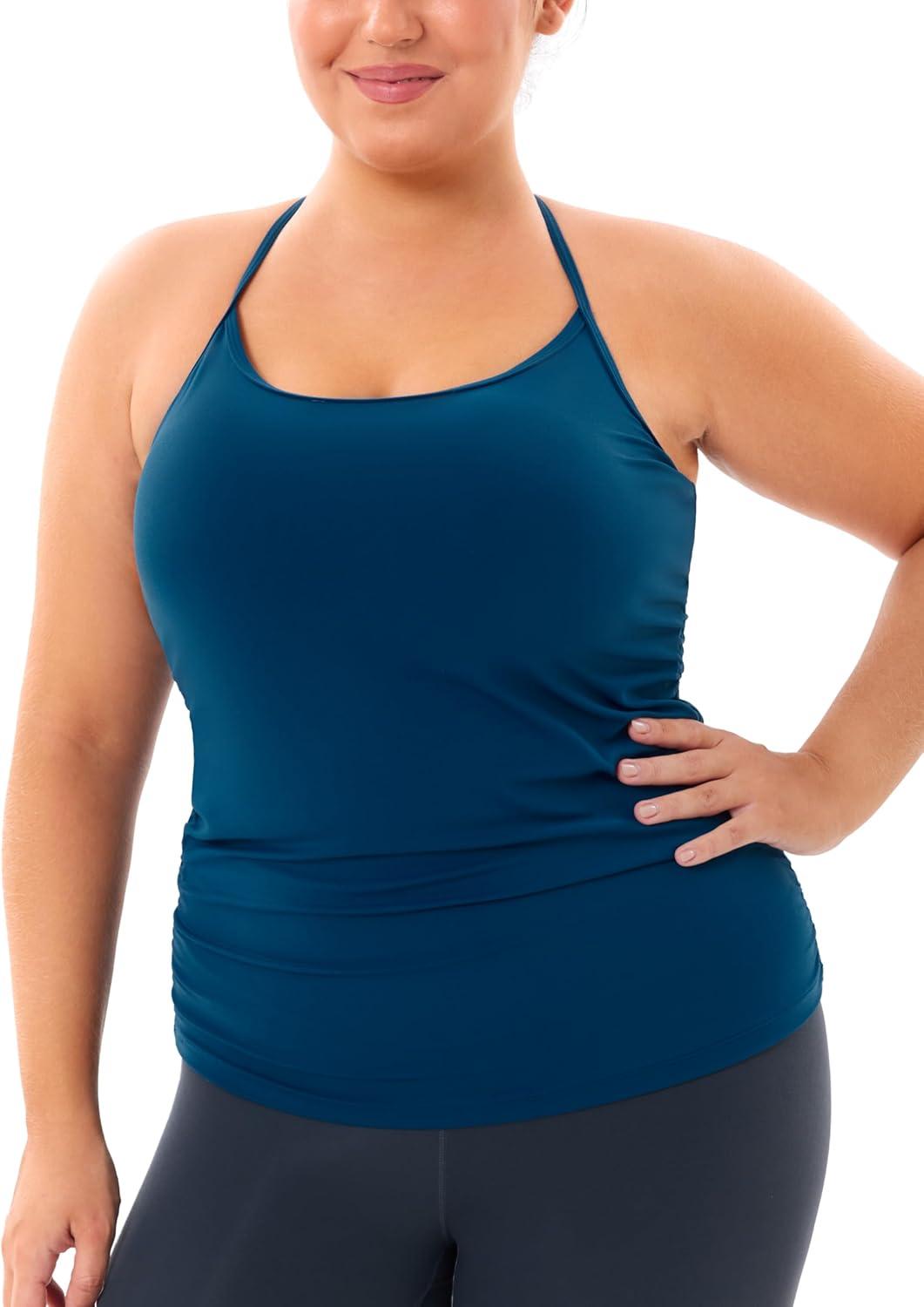 imageTHE GYM PEOPLE Womens Racerback Workout Tank Tops Sleeveless Yoga Athletic Shirts with Built in BraDark Blue Green