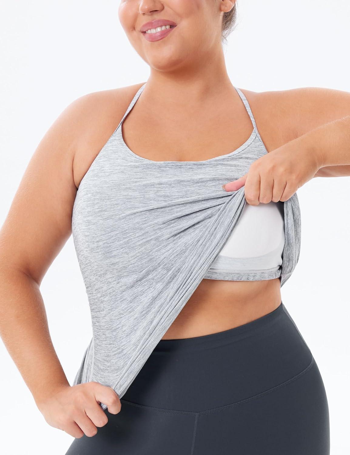 imageTHE GYM PEOPLE Womens Racerback Workout Tank Tops Sleeveless Yoga Athletic Shirts with Built in BraLight Grey Heather
