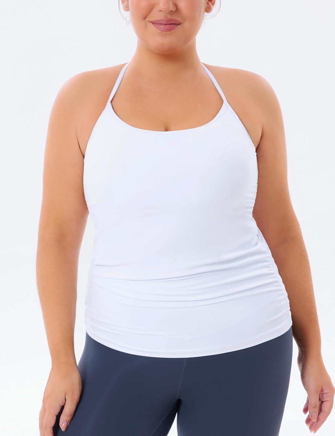 imageTHE GYM PEOPLE Womens Racerback Workout Tank Tops Sleeveless Yoga Athletic Shirts with Built in BraWhite