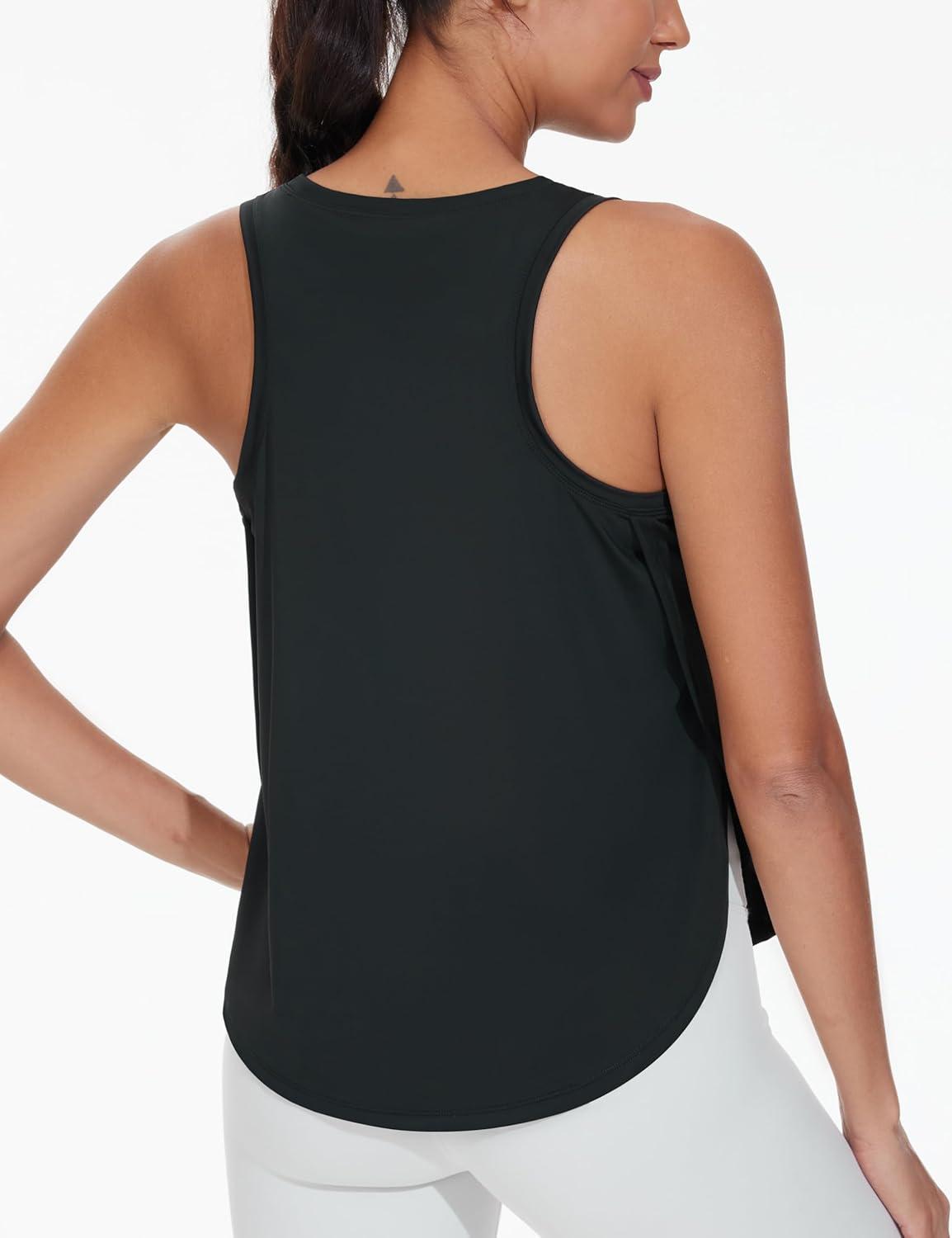 imageTHE GYM PEOPLE Womens Racerback Workout Tank Tops Split Side Loose Fit Sleeveless Yoga Running Shirts with Curved HemBlack