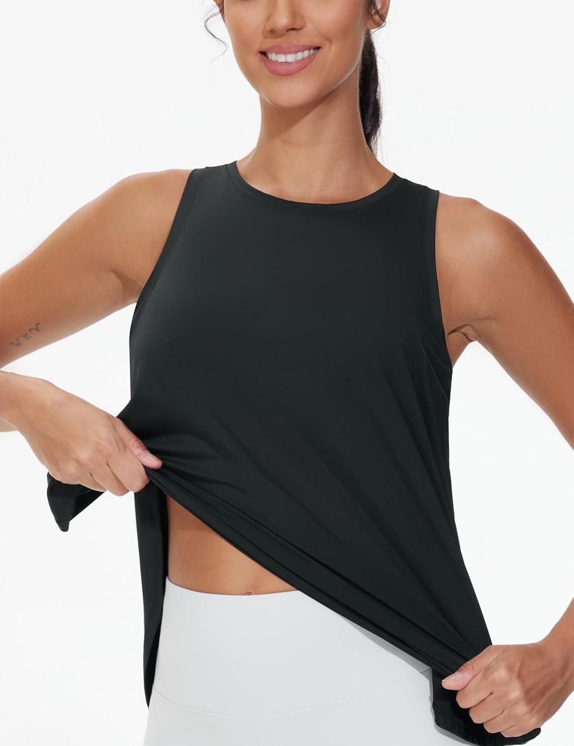 imageTHE GYM PEOPLE Womens Racerback Workout Tank Tops Split Side Loose Fit Sleeveless Yoga Running Shirts with Curved HemBlack