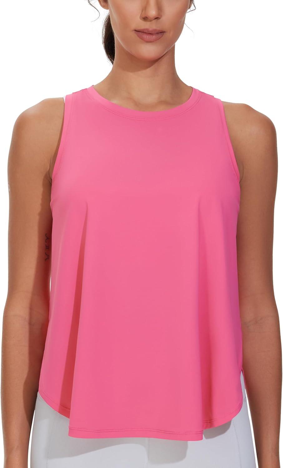 imageTHE GYM PEOPLE Womens Racerback Workout Tank Tops Split Side Loose Fit Sleeveless Yoga Running Shirts with Curved HemBright Pink