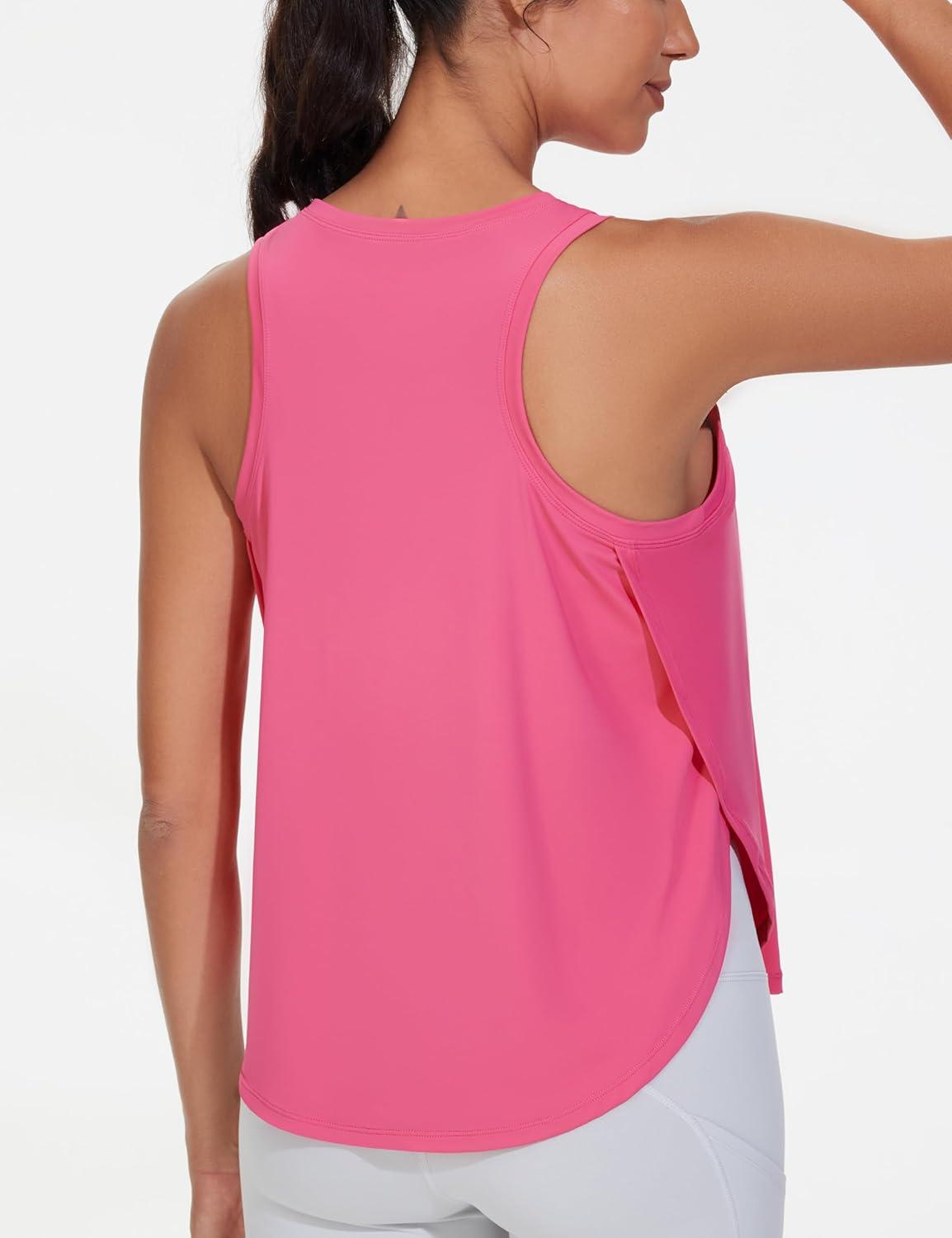 imageTHE GYM PEOPLE Womens Racerback Workout Tank Tops Split Side Loose Fit Sleeveless Yoga Running Shirts with Curved HemBright Pink