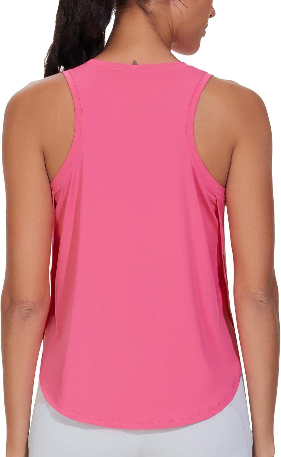 imageTHE GYM PEOPLE Womens Racerback Workout Tank Tops Split Side Loose Fit Sleeveless Yoga Running Shirts with Curved HemBright Pink