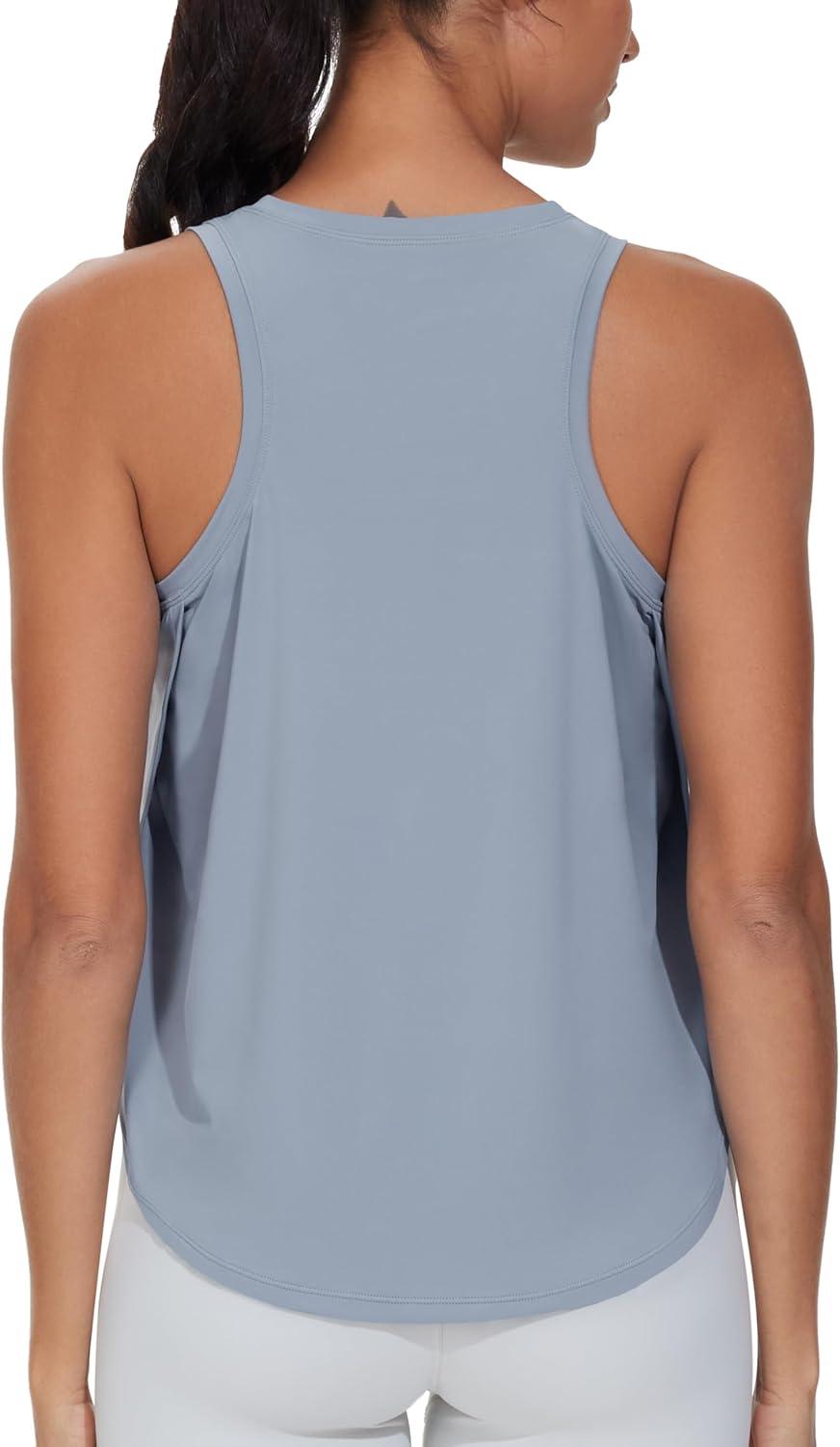 imageTHE GYM PEOPLE Womens Racerback Workout Tank Tops Split Side Loose Fit Sleeveless Yoga Running Shirts with Curved HemGrey Blue