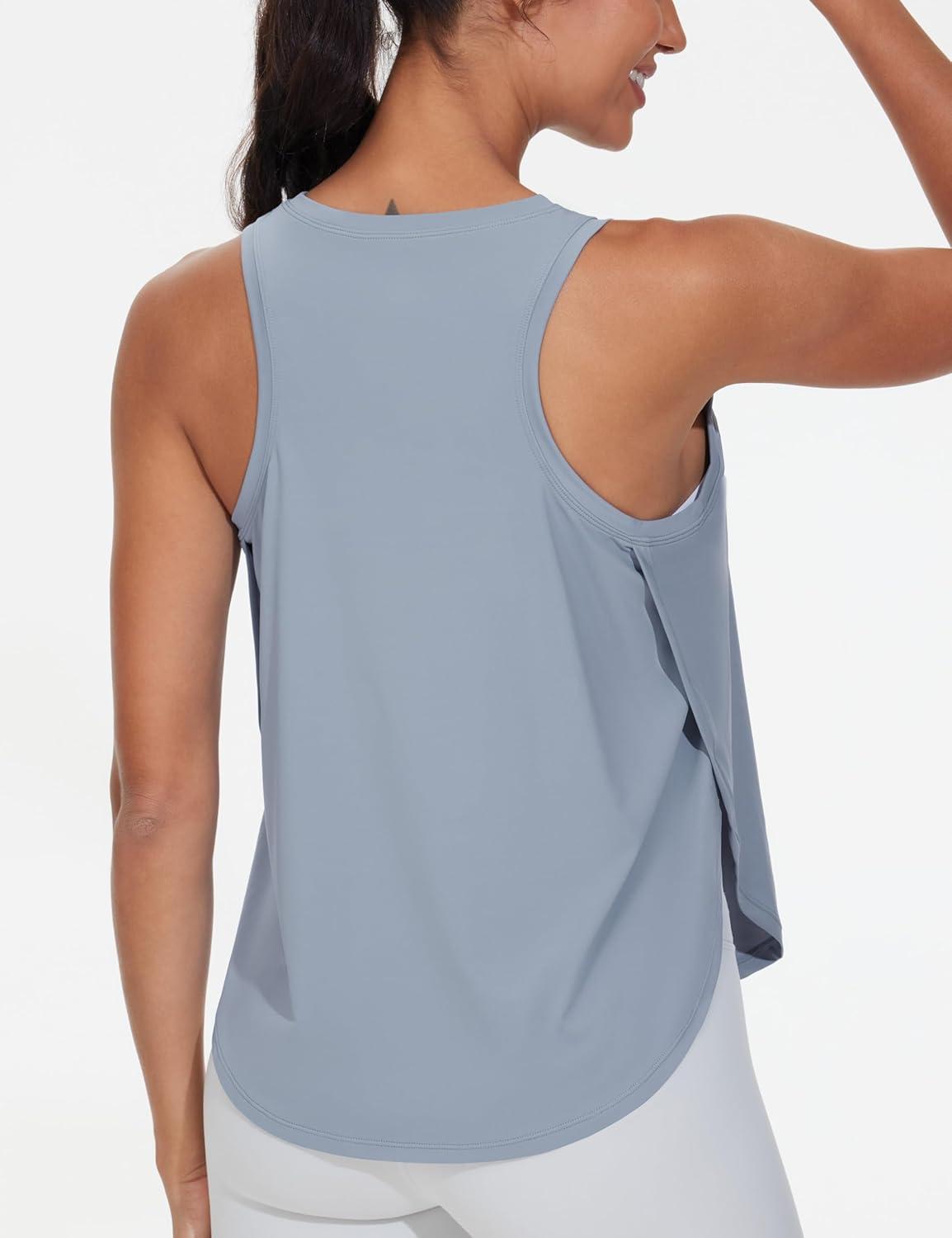 imageTHE GYM PEOPLE Womens Racerback Workout Tank Tops Split Side Loose Fit Sleeveless Yoga Running Shirts with Curved HemGrey Blue