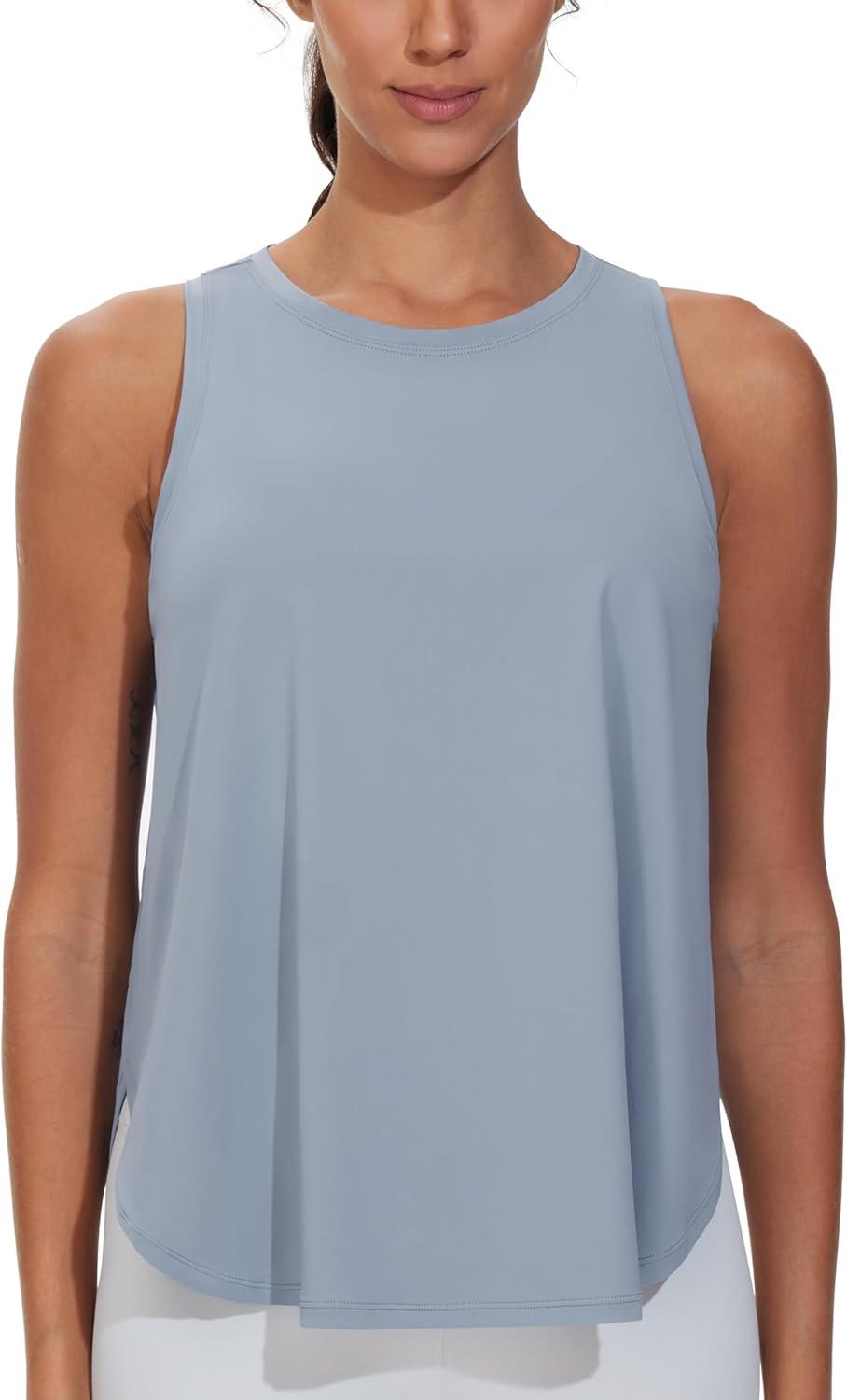 imageTHE GYM PEOPLE Womens Racerback Workout Tank Tops Split Side Loose Fit Sleeveless Yoga Running Shirts with Curved HemGrey Blue