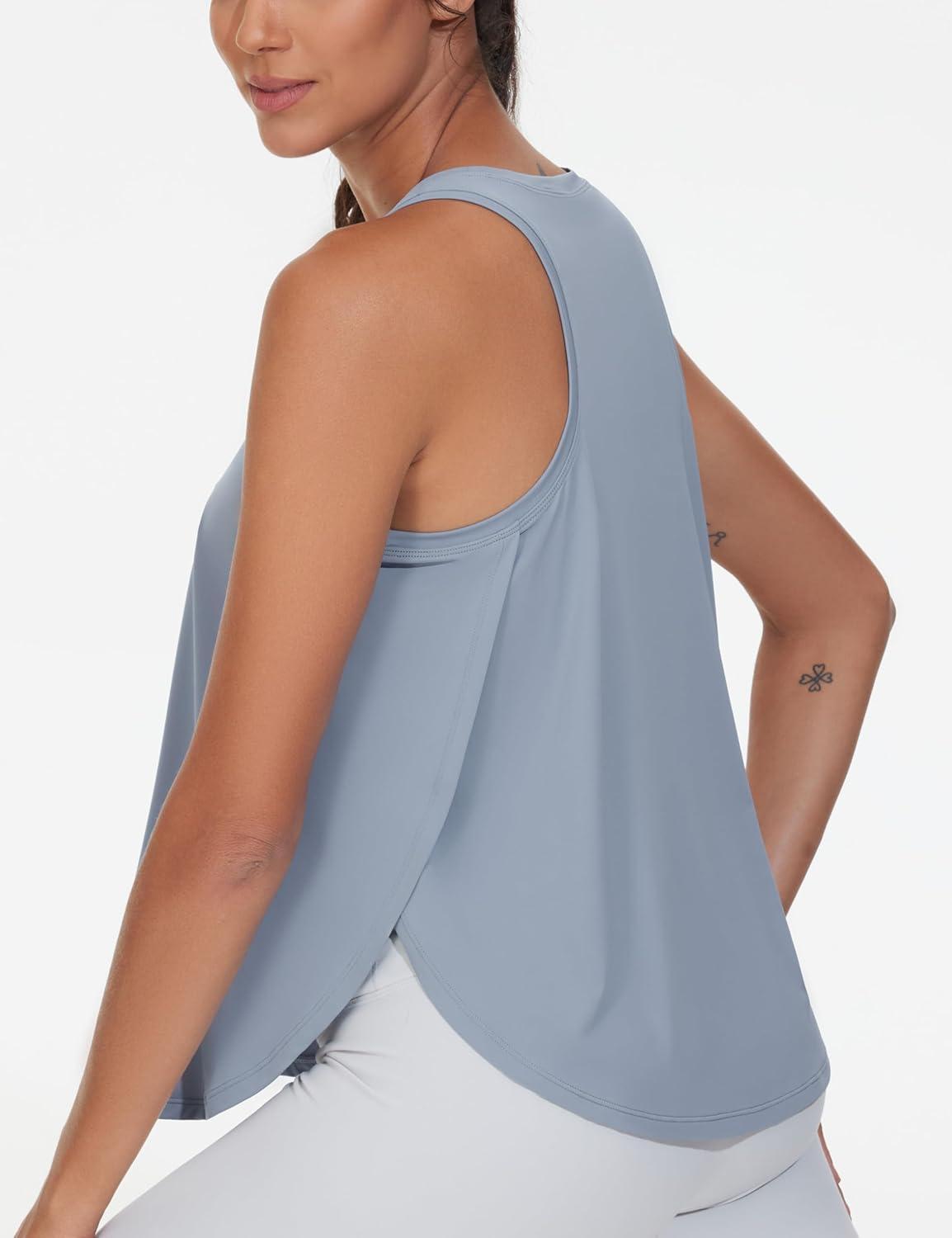 imageTHE GYM PEOPLE Womens Racerback Workout Tank Tops Split Side Loose Fit Sleeveless Yoga Running Shirts with Curved HemGrey Blue
