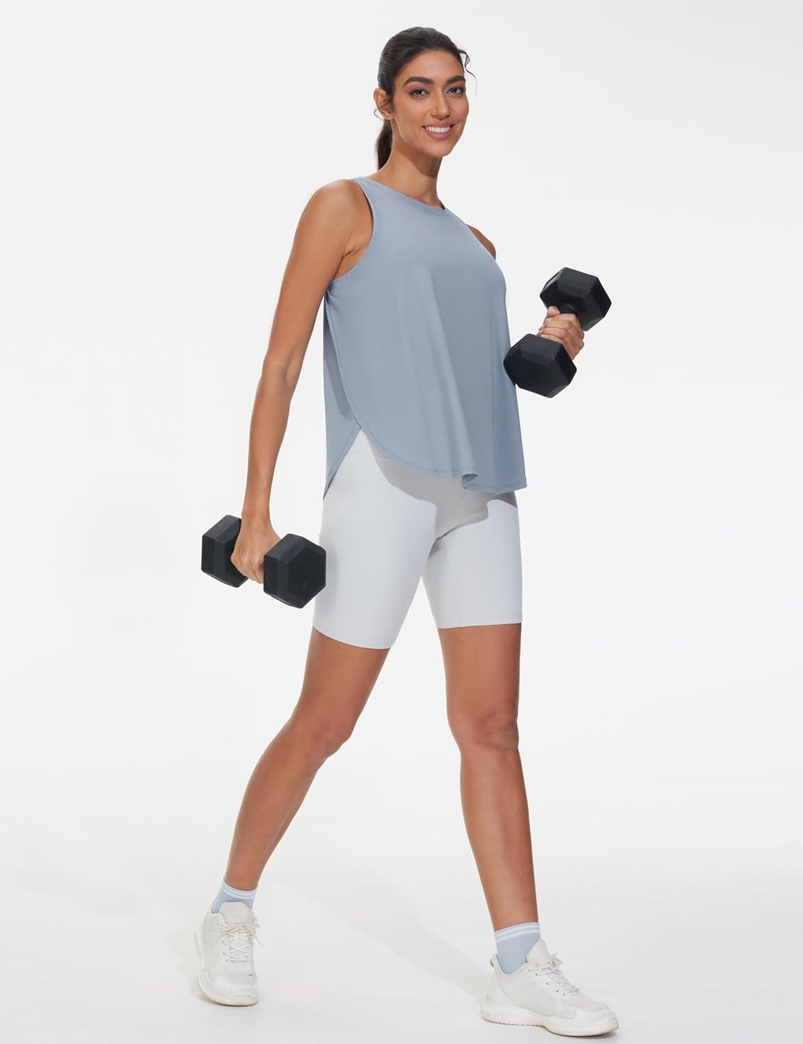 imageTHE GYM PEOPLE Womens Racerback Workout Tank Tops Split Side Loose Fit Sleeveless Yoga Running Shirts with Curved HemGrey Blue