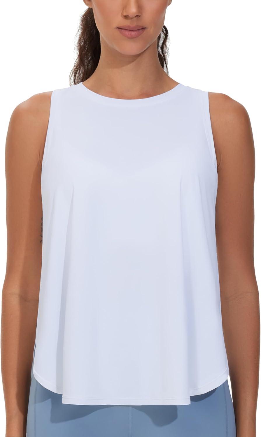 imageTHE GYM PEOPLE Womens Racerback Workout Tank Tops Split Side Loose Fit Sleeveless Yoga Running Shirts with Curved HemWhite