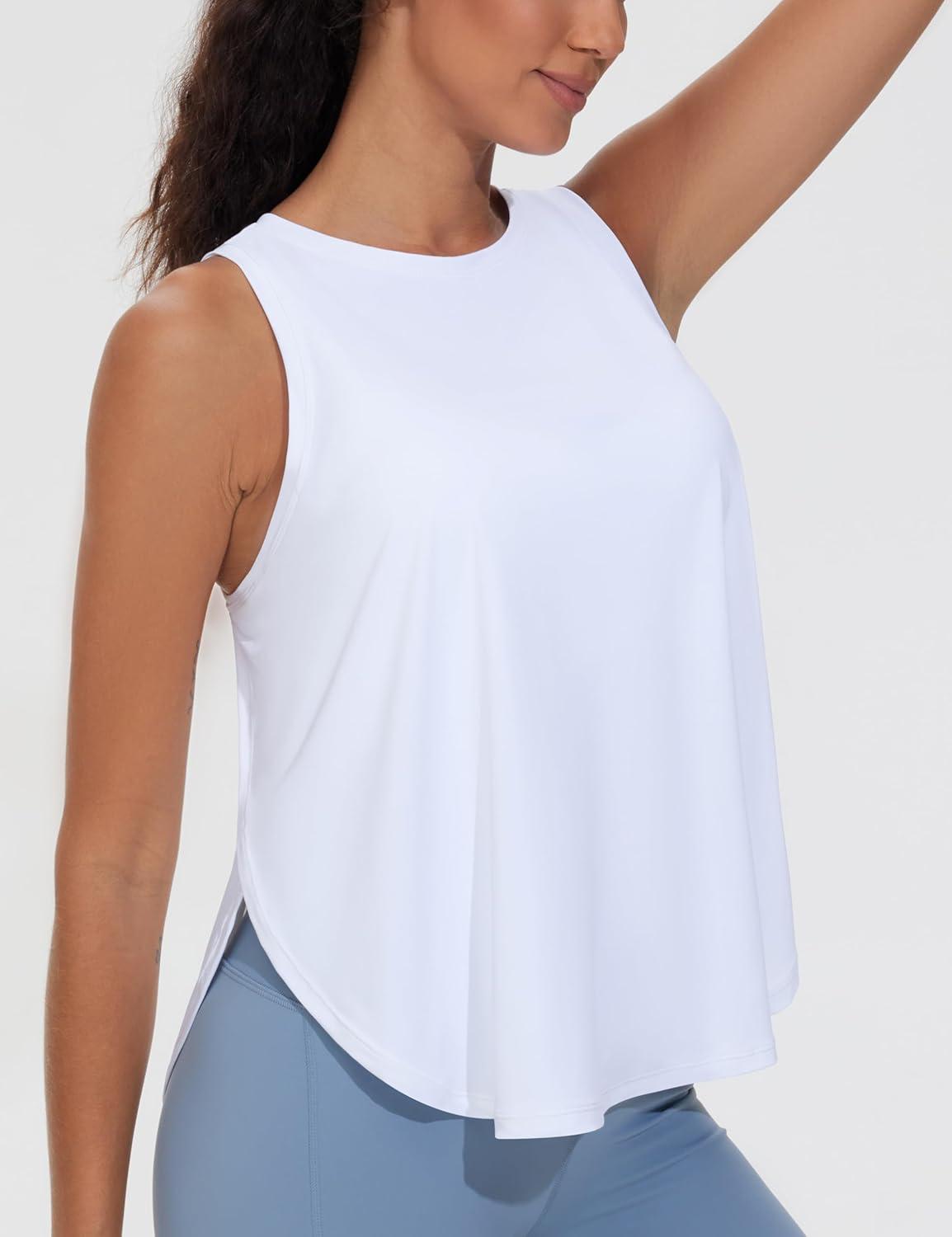 imageTHE GYM PEOPLE Womens Racerback Workout Tank Tops Split Side Loose Fit Sleeveless Yoga Running Shirts with Curved HemWhite