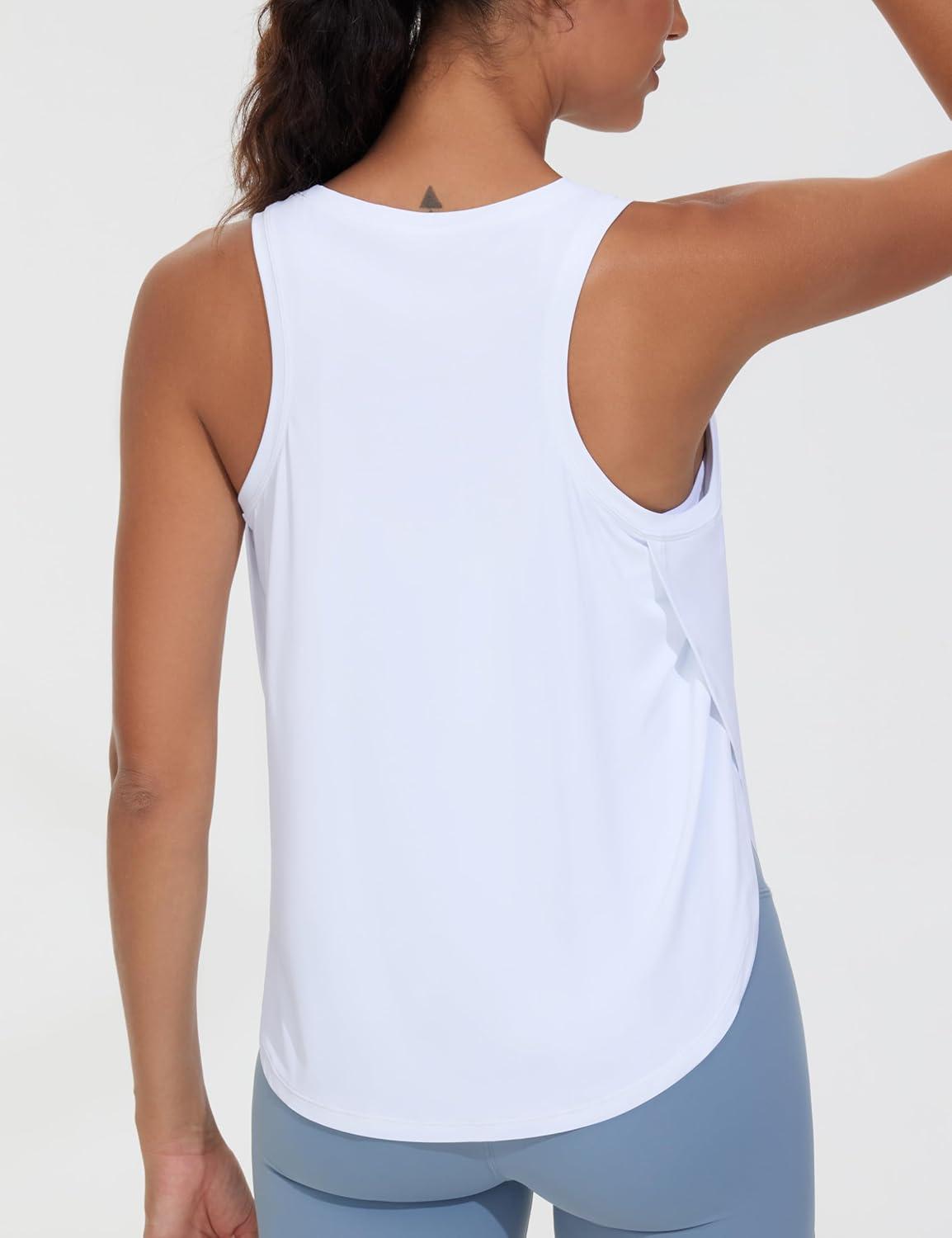 imageTHE GYM PEOPLE Womens Racerback Workout Tank Tops Split Side Loose Fit Sleeveless Yoga Running Shirts with Curved HemWhite