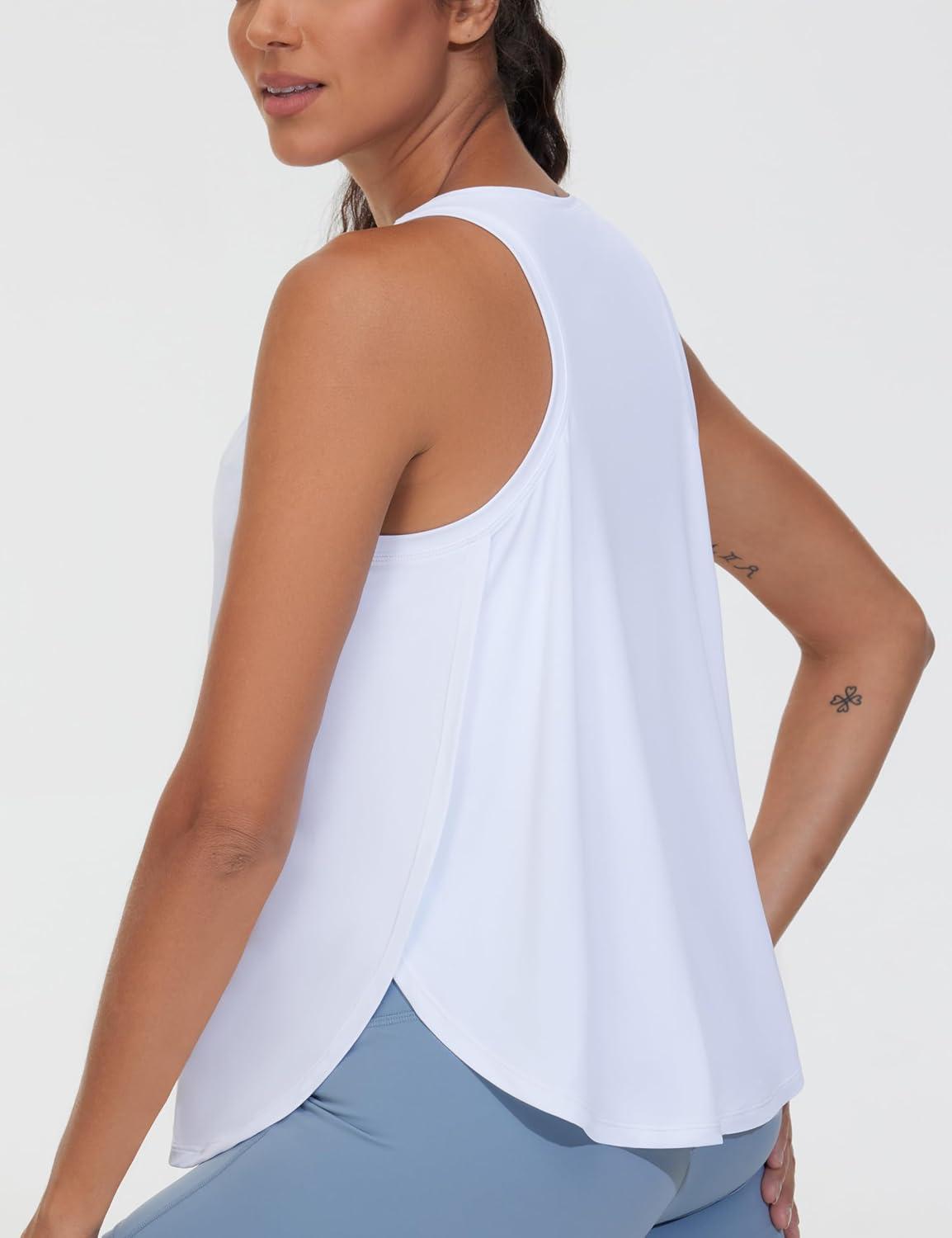 imageTHE GYM PEOPLE Womens Racerback Workout Tank Tops Split Side Loose Fit Sleeveless Yoga Running Shirts with Curved HemWhite