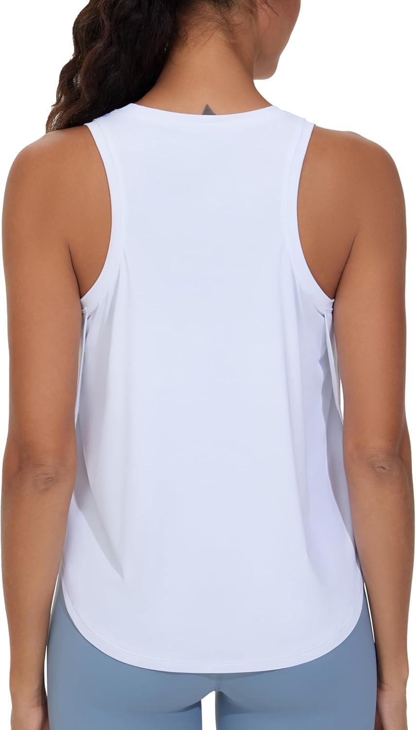 imageTHE GYM PEOPLE Womens Racerback Workout Tank Tops Split Side Loose Fit Sleeveless Yoga Running Shirts with Curved HemWhite