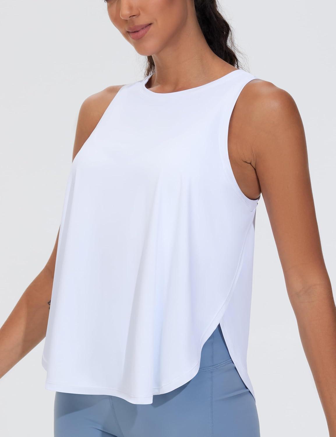 imageTHE GYM PEOPLE Womens Racerback Workout Tank Tops Split Side Loose Fit Sleeveless Yoga Running Shirts with Curved HemWhite
