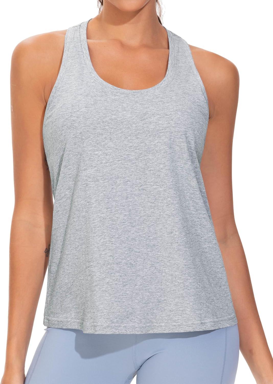 imageTHE GYM PEOPLE Womens Racerback Workout Tanks Tops Sleeveless Running Athletic Yoga ShirtsHeather Grey