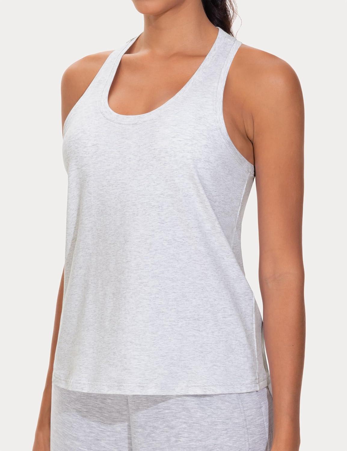imageTHE GYM PEOPLE Womens Racerback Workout Tanks Tops Sleeveless Running Athletic Yoga ShirtsHeather White