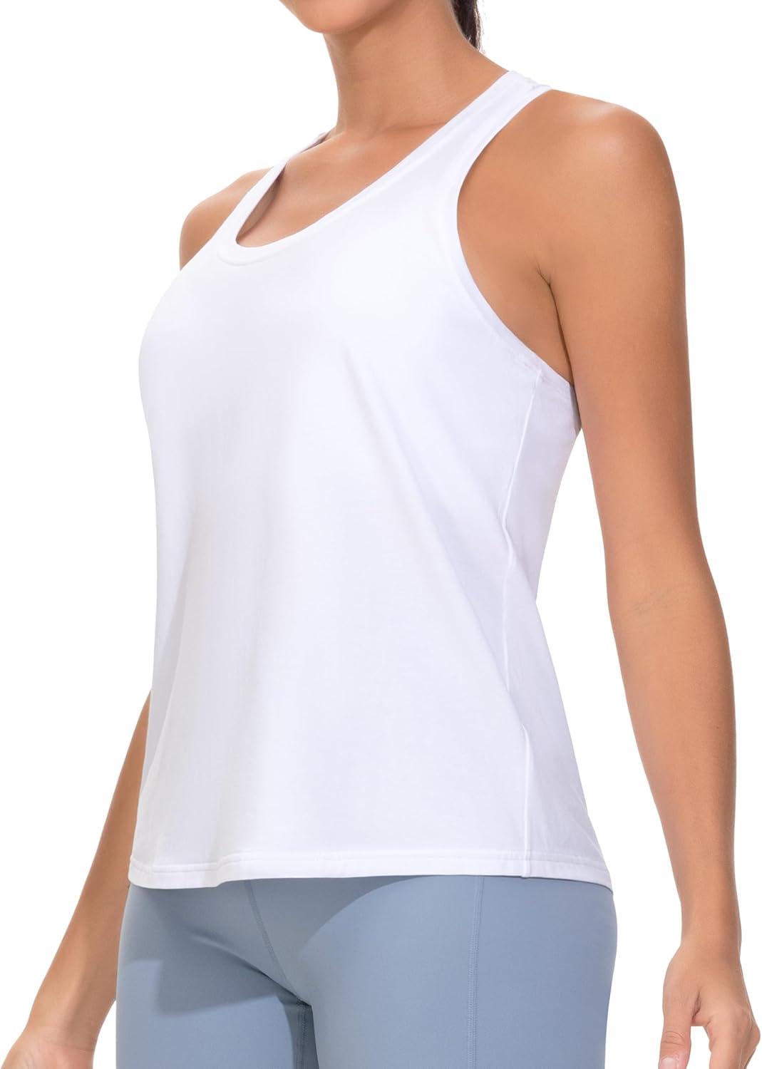 imageTHE GYM PEOPLE Womens Racerback Workout Tanks Tops Sleeveless Running Athletic Yoga ShirtsWhite