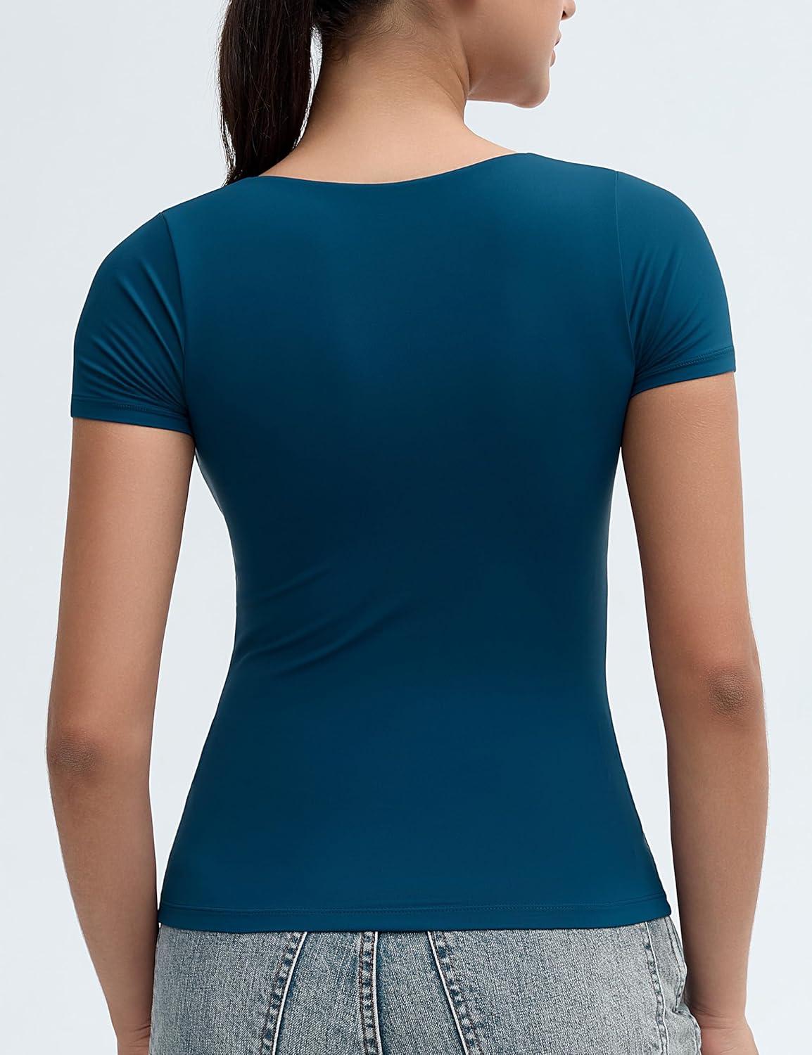 imageTHE GYM PEOPLE Womens Scoop Neck T Shirts Short Sleeve Slim Fit Workout Cool Tee TopsDark Blue Green