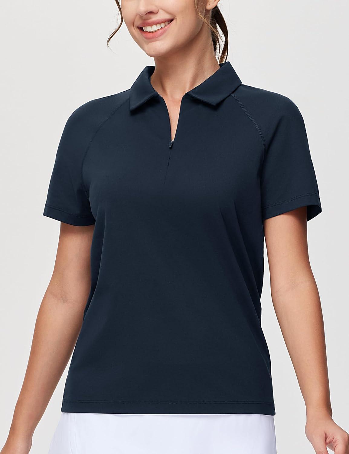 imageTHE GYM PEOPLE Womens Short Sleeve Polo Shirts Zip Up Quick Dry Breathable Collared Golf Workout TopsNavy Blue