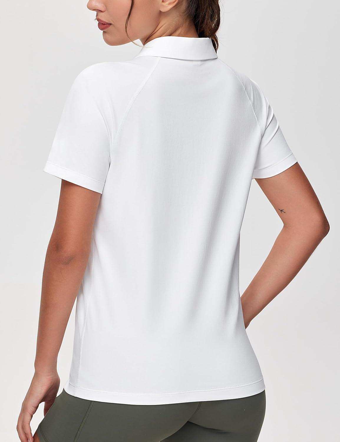 imageTHE GYM PEOPLE Womens Short Sleeve Polo Shirts Zip Up Quick Dry Breathable Collared Golf Workout TopsWhite