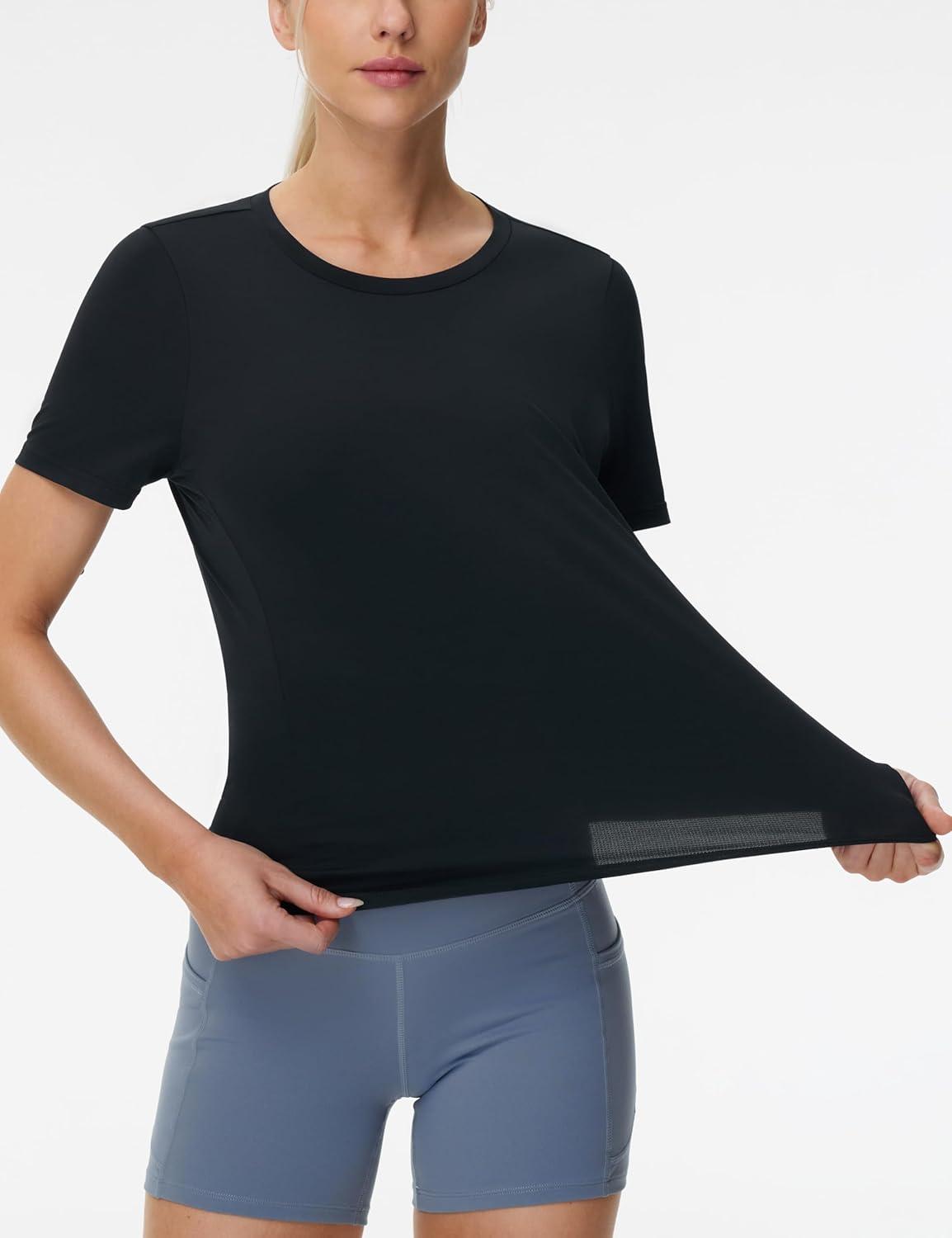 imageTHE GYM PEOPLE Womens Short Sleeve Workout TShirts Stretchy Lightweight Crewneck Athletic Running Lounge Tee TopsBlack