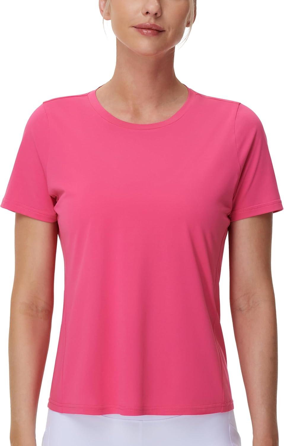 imageTHE GYM PEOPLE Womens Short Sleeve Workout TShirts Stretchy Lightweight Crewneck Athletic Running Lounge Tee TopsBright Pink
