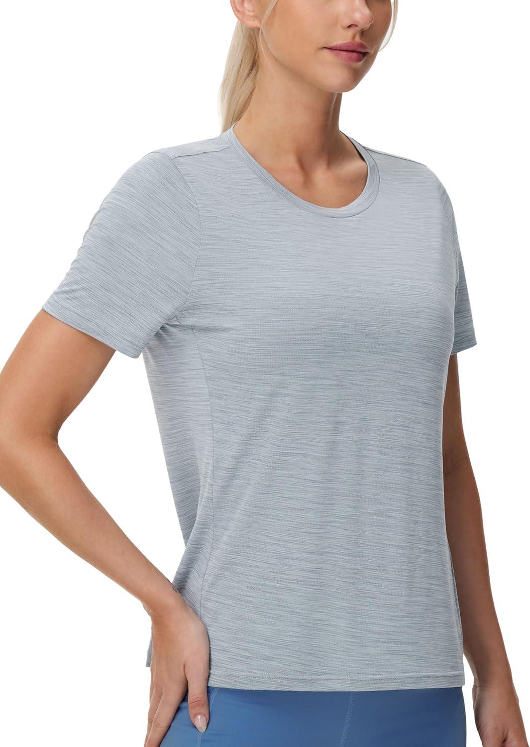 imageTHE GYM PEOPLE Womens Short Sleeve Workout TShirts Stretchy Lightweight Crewneck Athletic Running Lounge Tee TopsHeather Grey