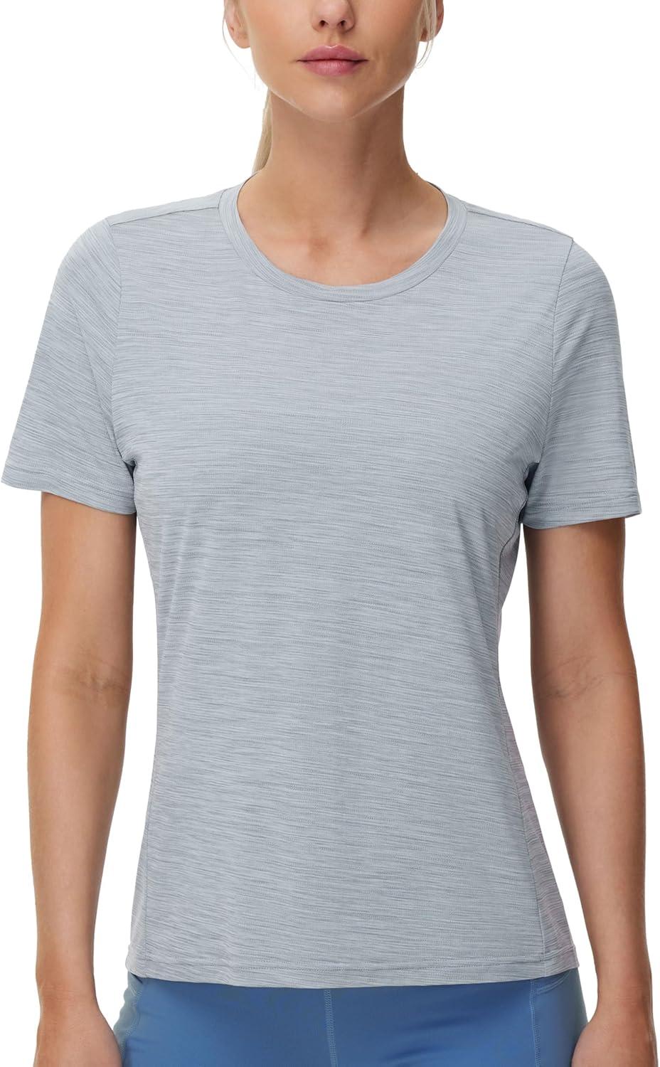 imageTHE GYM PEOPLE Womens Short Sleeve Workout TShirts Stretchy Lightweight Crewneck Athletic Running Lounge Tee TopsHeather Grey