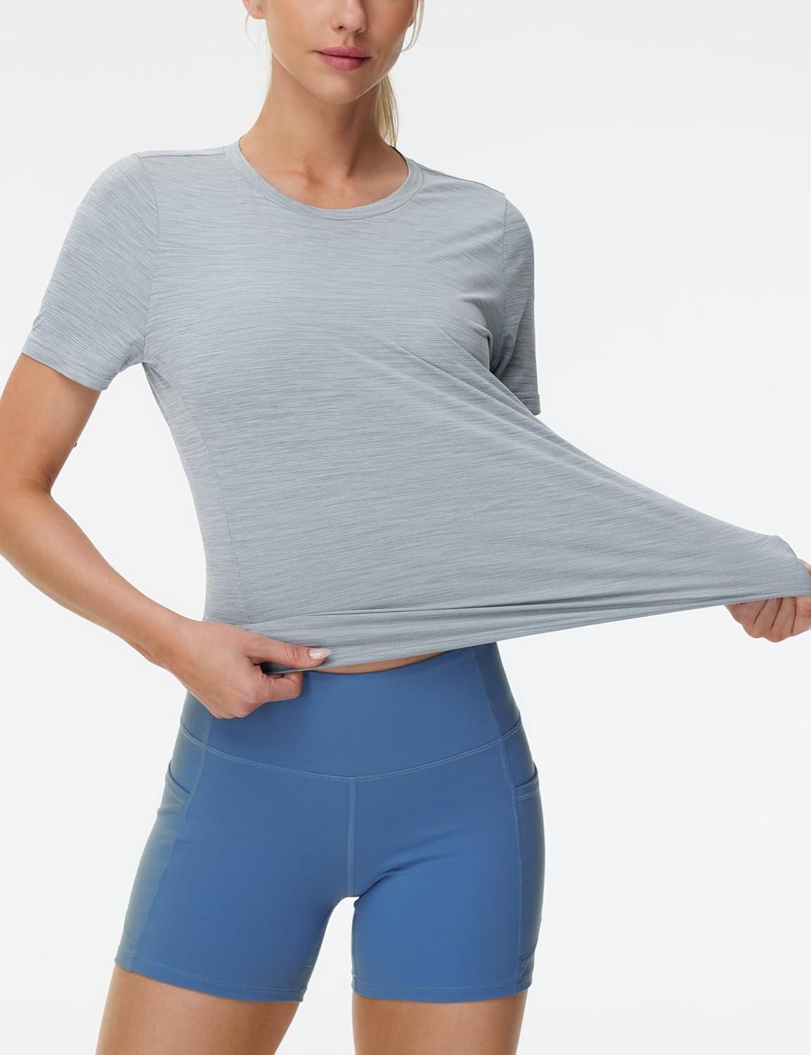 imageTHE GYM PEOPLE Womens Short Sleeve Workout TShirts Stretchy Lightweight Crewneck Athletic Running Lounge Tee TopsHeather Grey