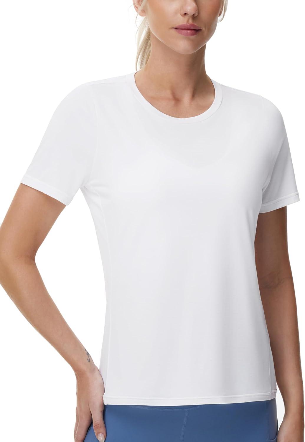 imageTHE GYM PEOPLE Womens Short Sleeve Workout TShirts Stretchy Lightweight Crewneck Athletic Running Lounge Tee TopsWhite