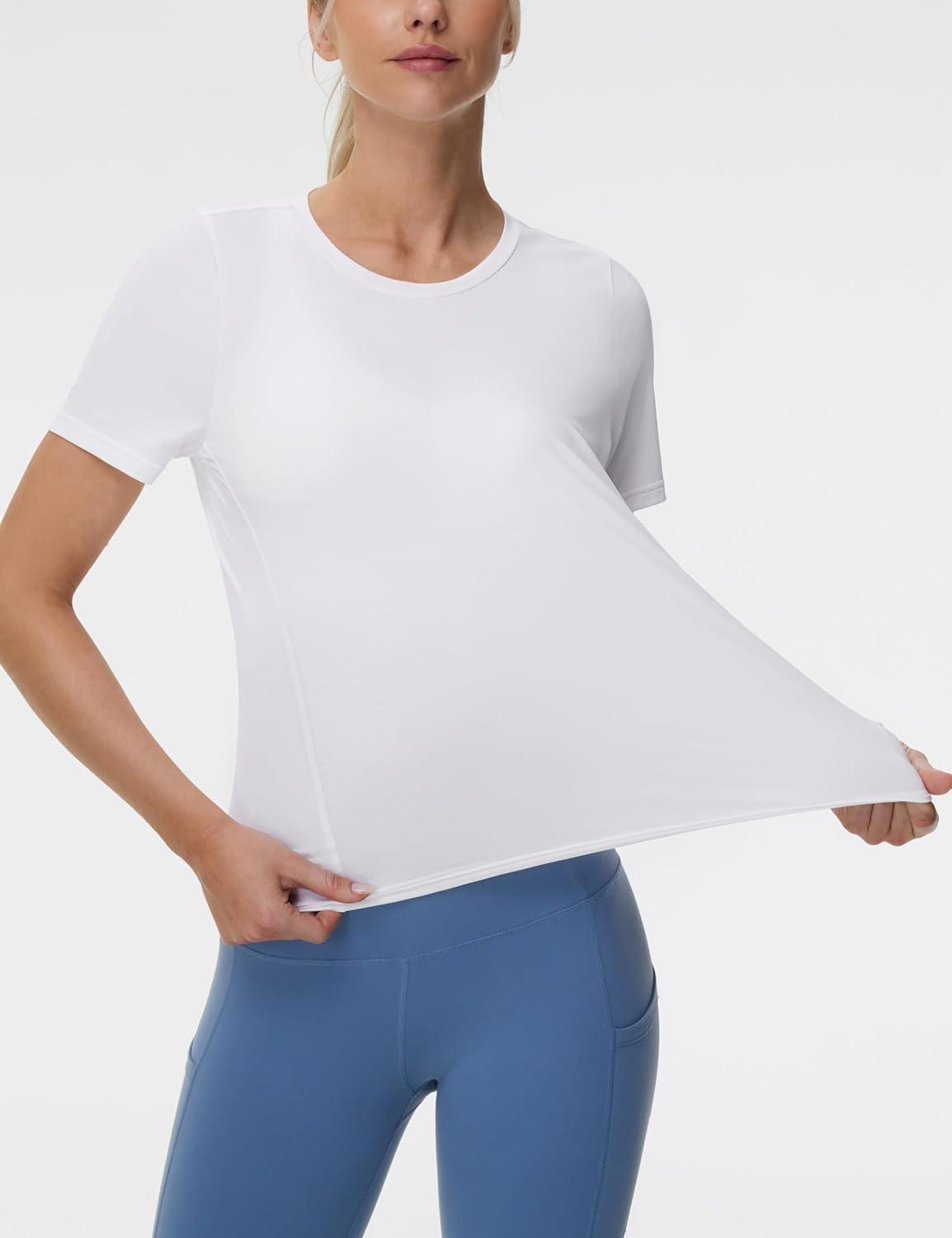 imageTHE GYM PEOPLE Womens Short Sleeve Workout TShirts Stretchy Lightweight Crewneck Athletic Running Lounge Tee TopsWhite