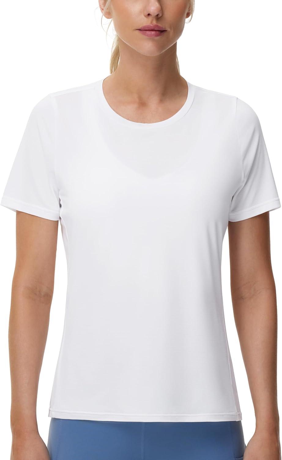 imageTHE GYM PEOPLE Womens Short Sleeve Workout TShirts Stretchy Lightweight Crewneck Athletic Running Lounge Tee TopsWhite