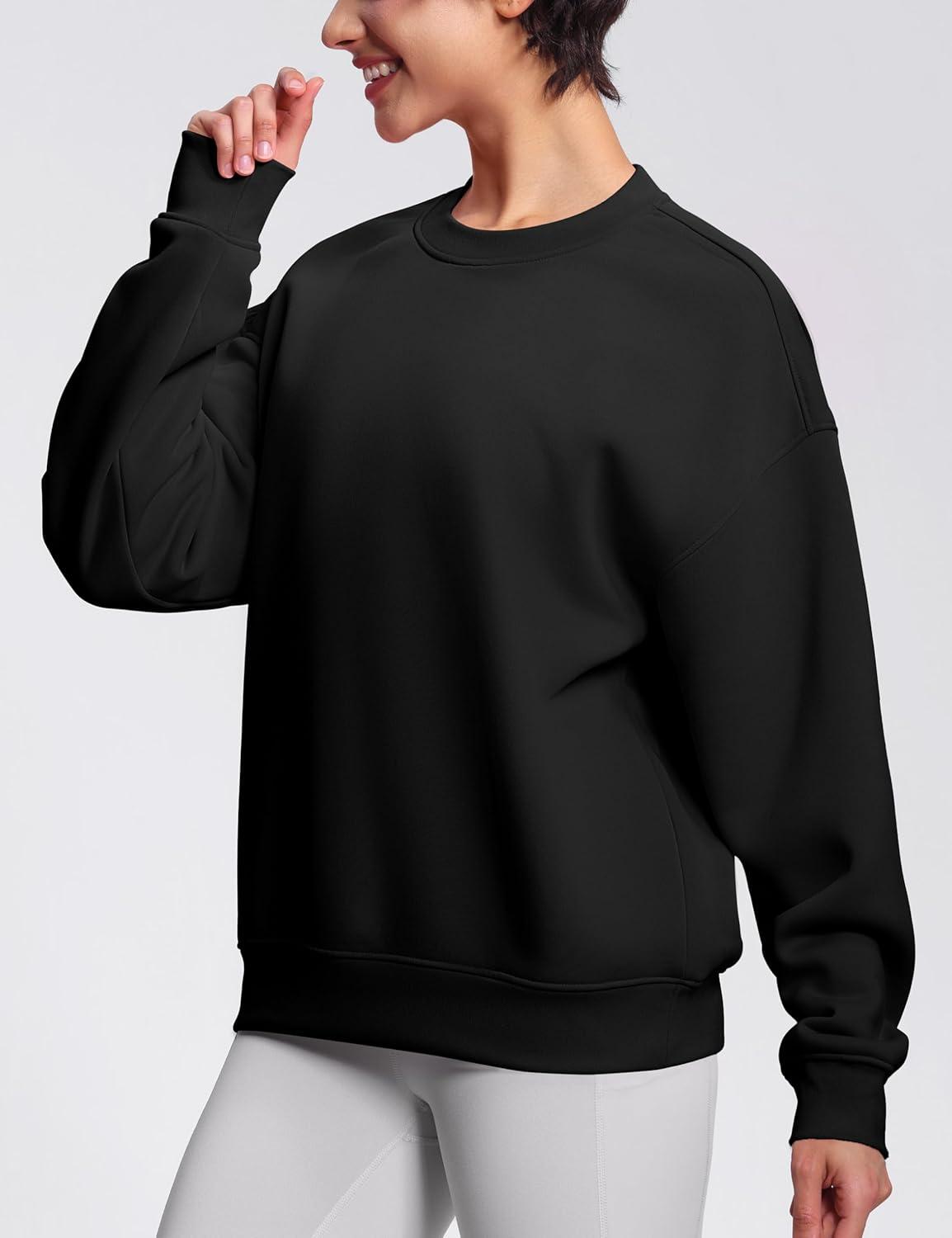 imageTHE GYM PEOPLE Womens Soft Oversized Sweatshirt Crewneck Loose fit Lightweight Pullover TopsBlack