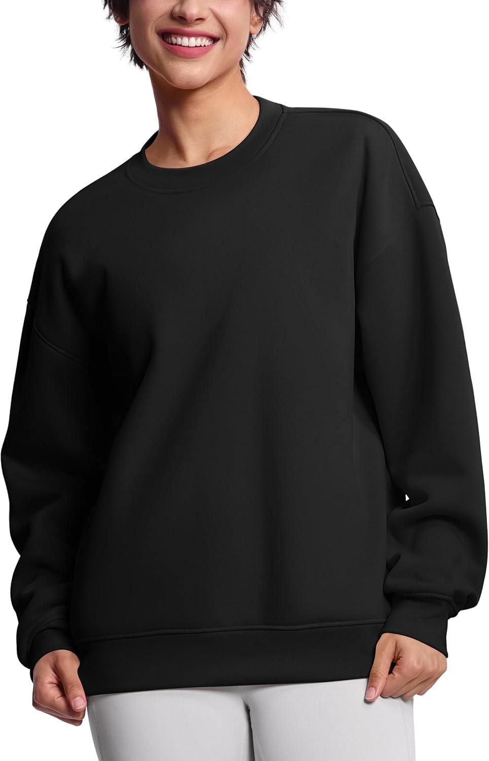 imageTHE GYM PEOPLE Womens Soft Oversized Sweatshirt Crewneck Loose fit Lightweight Pullover TopsBlack