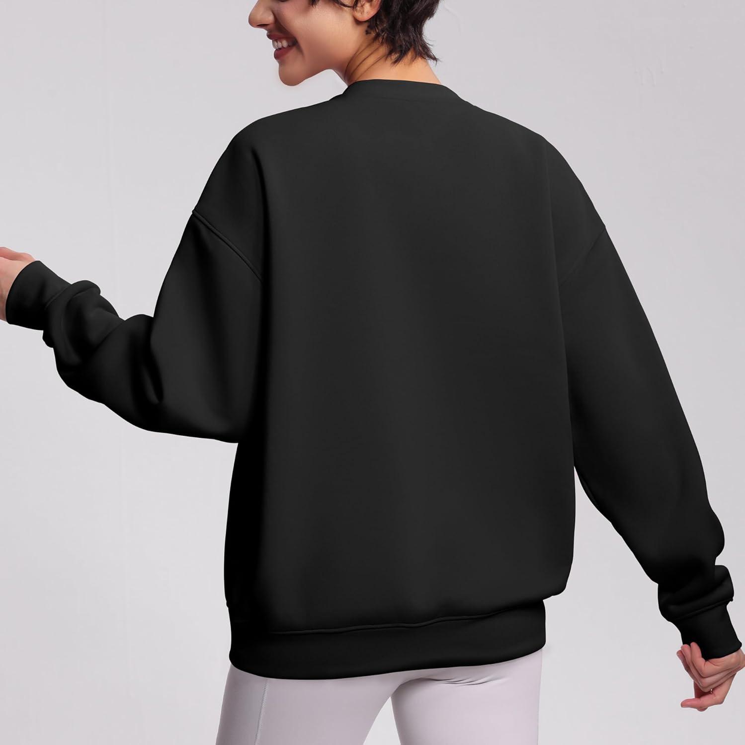 imageTHE GYM PEOPLE Womens Soft Oversized Sweatshirt Crewneck Loose fit Lightweight Pullover TopsBlack