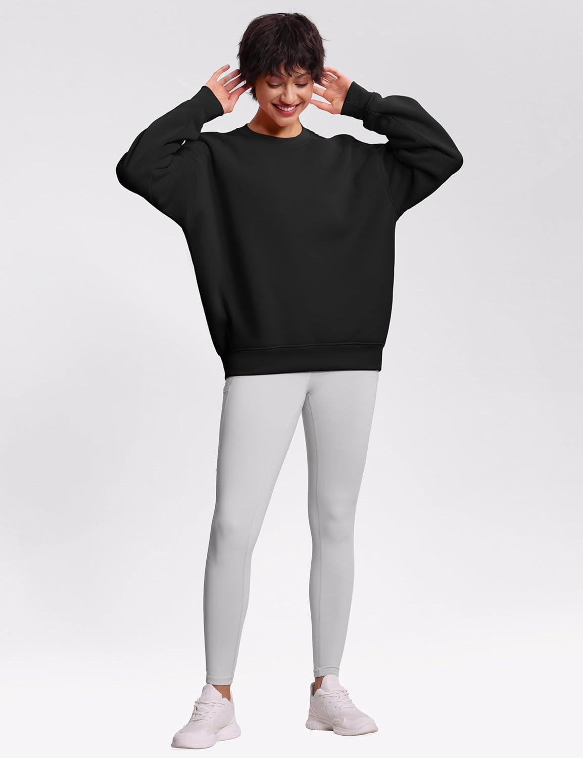 imageTHE GYM PEOPLE Womens Soft Oversized Sweatshirt Crewneck Loose fit Lightweight Pullover TopsBlack