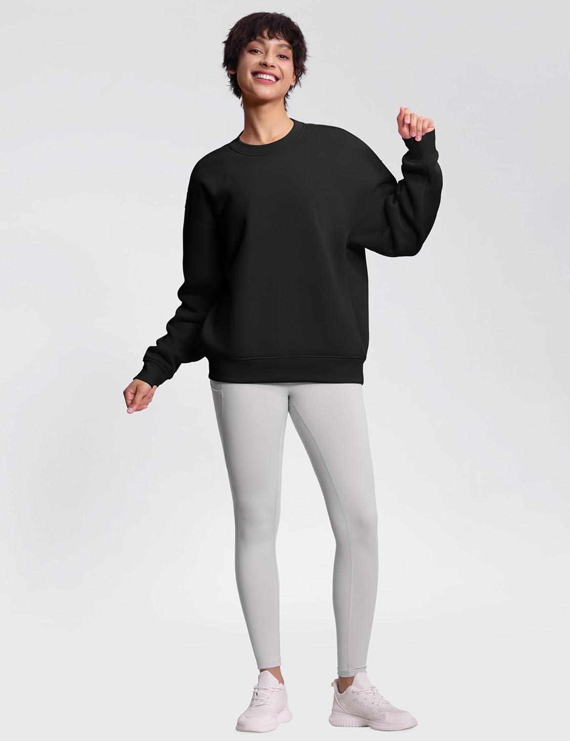 imageTHE GYM PEOPLE Womens Soft Oversized Sweatshirt Crewneck Loose fit Lightweight Pullover TopsBlack