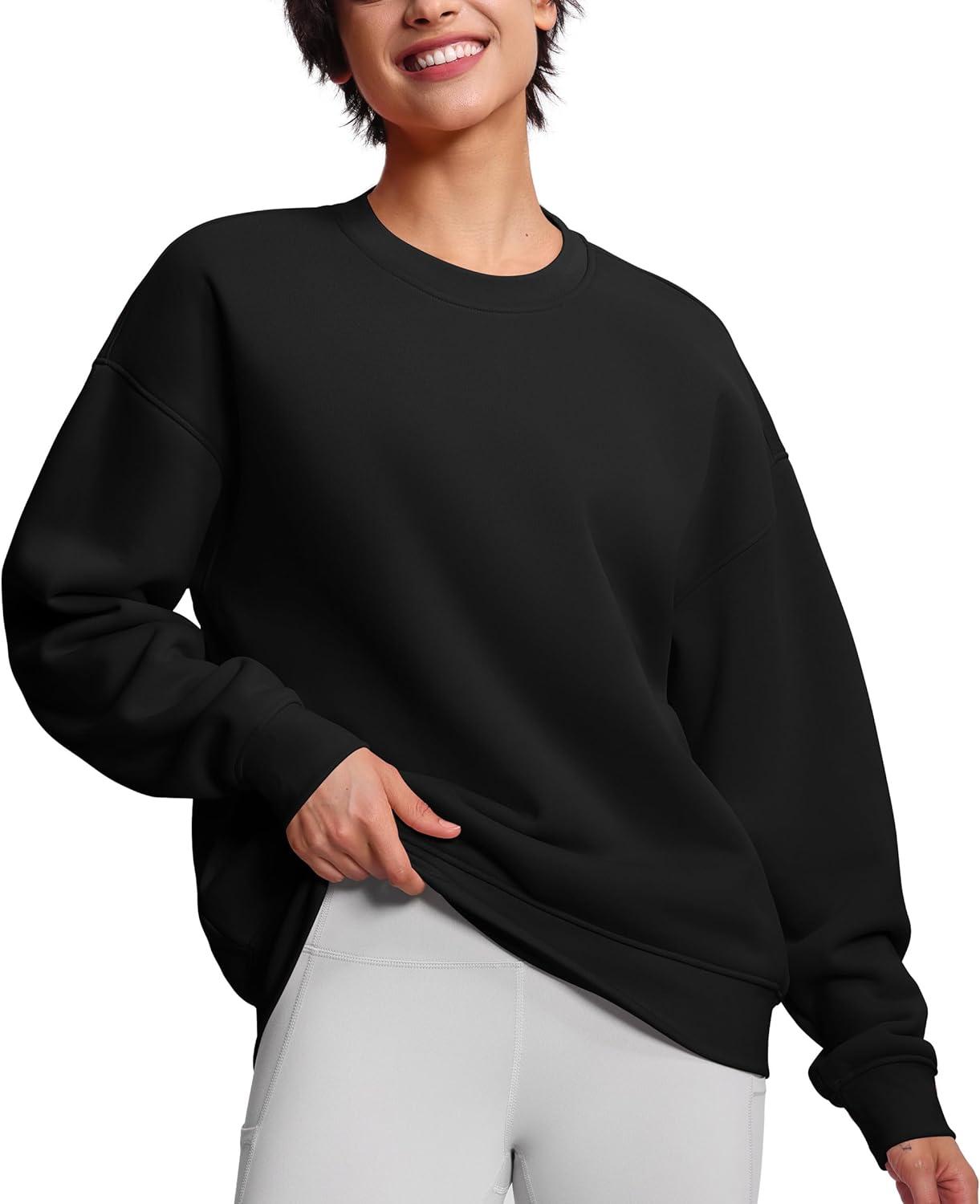 imageTHE GYM PEOPLE Womens Soft Oversized Sweatshirt Crewneck Loose fit Lightweight Pullover TopsBlack