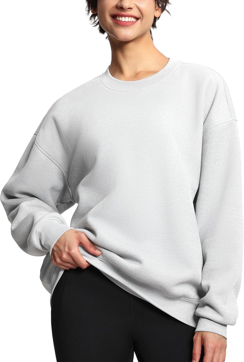 imageTHE GYM PEOPLE Womens Soft Oversized Sweatshirt Crewneck Loose fit Lightweight Pullover TopsLight Grey