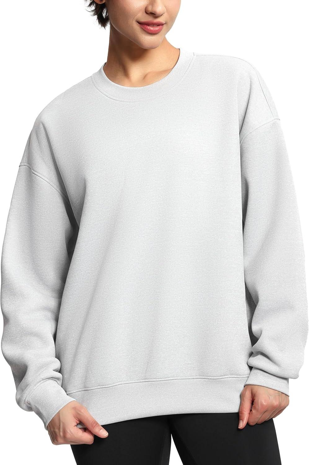 imageTHE GYM PEOPLE Womens Soft Oversized Sweatshirt Crewneck Loose fit Lightweight Pullover TopsLight Grey